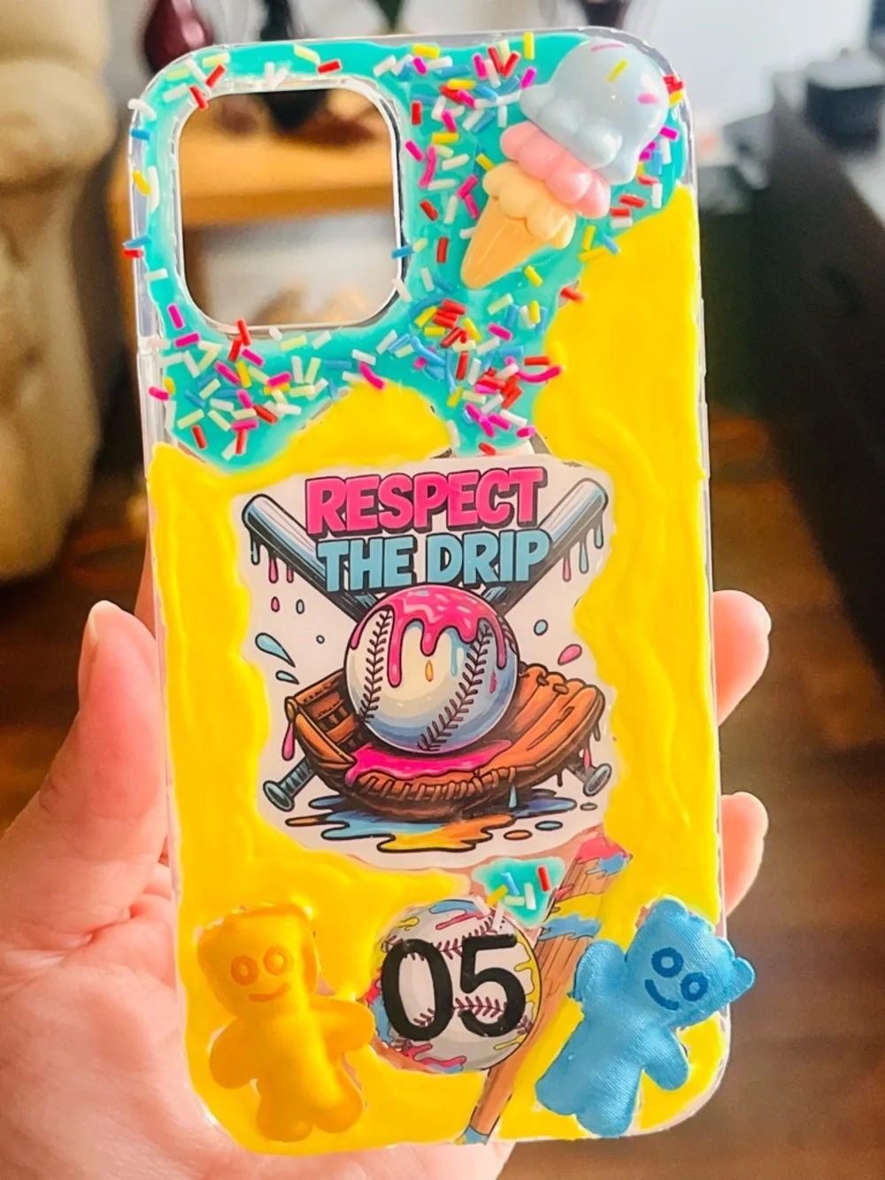 Yellow Decorative Baseball The Drip Ice cream whit 3D charms